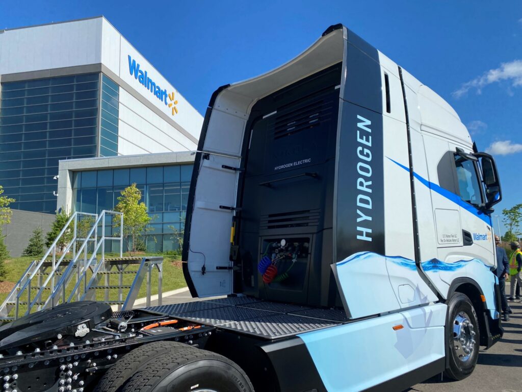 Nikola truck in front of Walmart DC